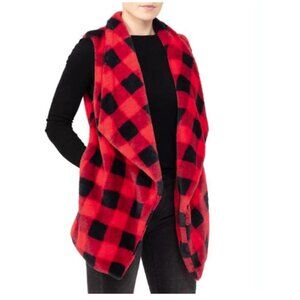 NWT Styline Faux Fur Buffalo Plaid Vest, Red & Black | OS